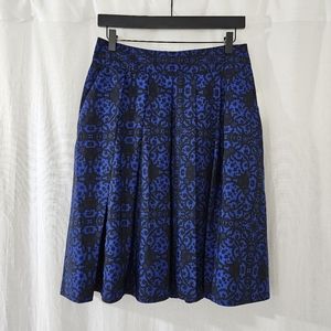 Covington Blue/Black Patterned Pleated Midi Skirt Women’s Size 10P